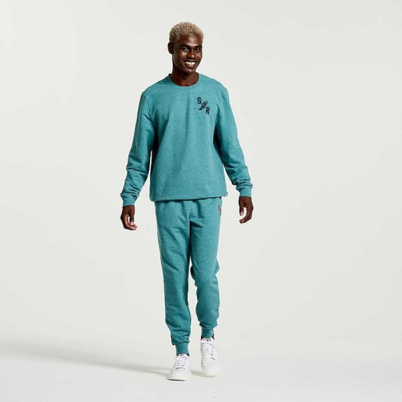 Men's Saucony Rested Crewneck Sweatshirt Turquoise | KBCYAPJ-85