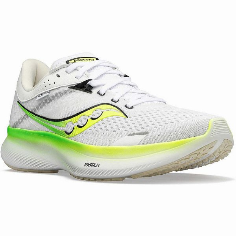 Men's Saucony Ride 16 Running Shoes White / Green | SPONWLC-53