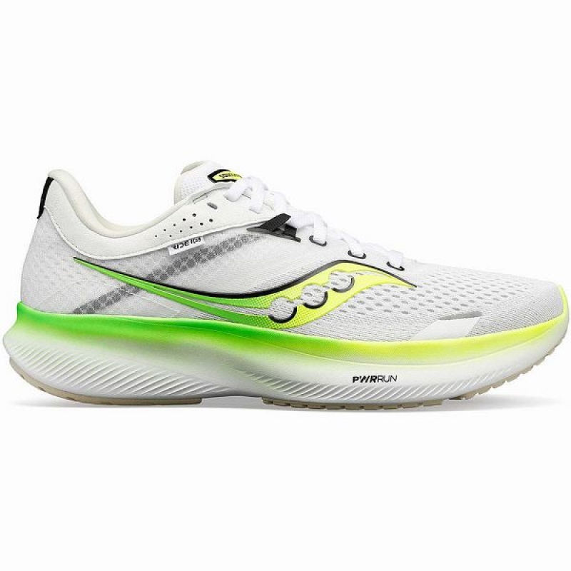 Men\'s Saucony Ride 16 Running Shoes White / Green | SPONWLC-53