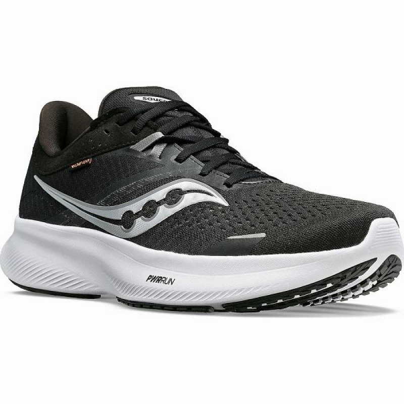 Men's Saucony Ride 16 Wide Running Shoes Black / White | HXJRYUW-12