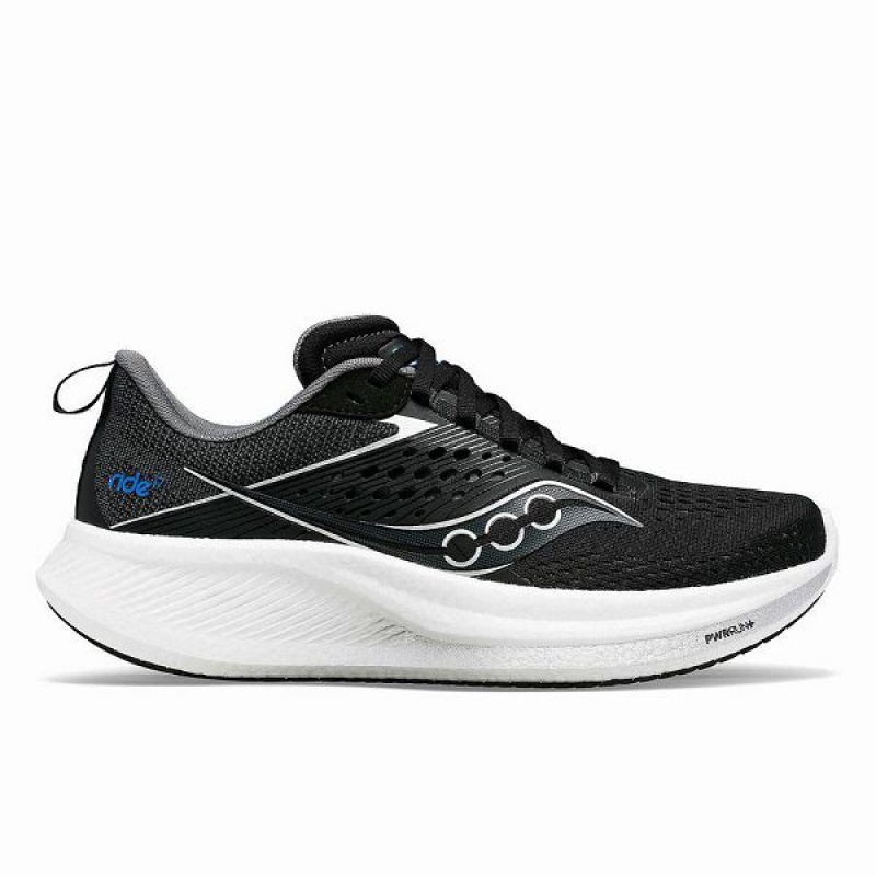 Men\'s Saucony Ride 17 Running Shoes Black / White | NFIMERP-56