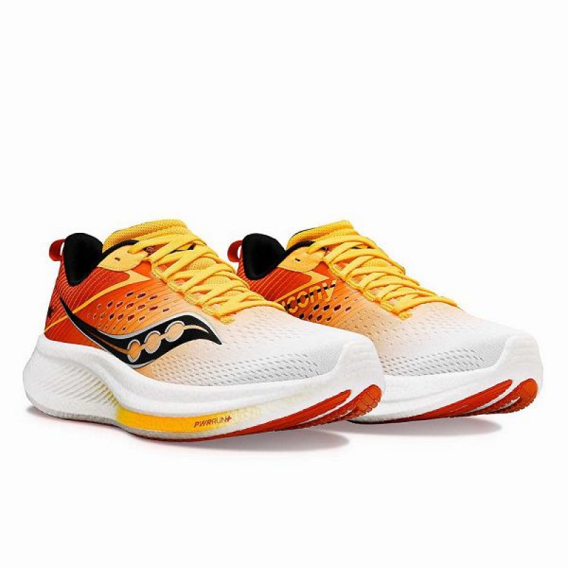 Men's Saucony Ride 17 Running Shoes White / Gold | QZOXYBD-51