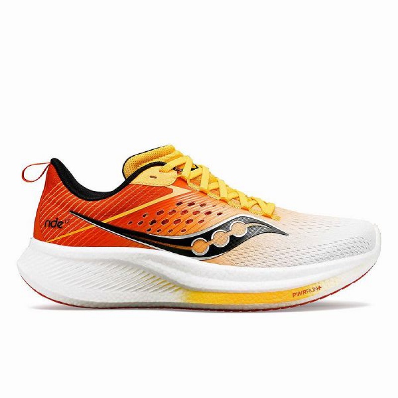 Men\'s Saucony Ride 17 Running Shoes White / Gold | QZOXYBD-51