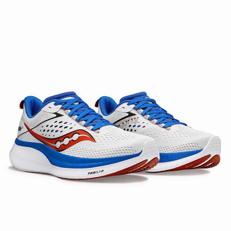 Men's Saucony Ride 17 Running Shoes White / Deep Blue | OYUATXG-81