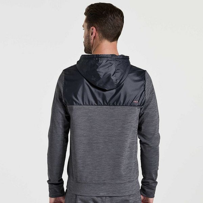 Men's Saucony Solstice Zip Hoody Tops Black | UIYPLFN-58