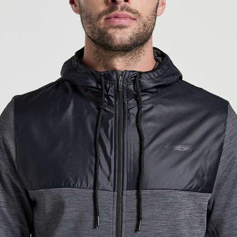 Men's Saucony Solstice Zip Hoody Tops Black | UIYPLFN-58