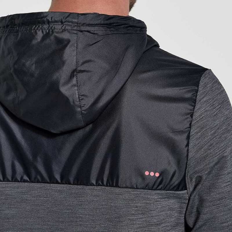 Men's Saucony Solstice Zip Hoody Tops Black | UIYPLFN-58