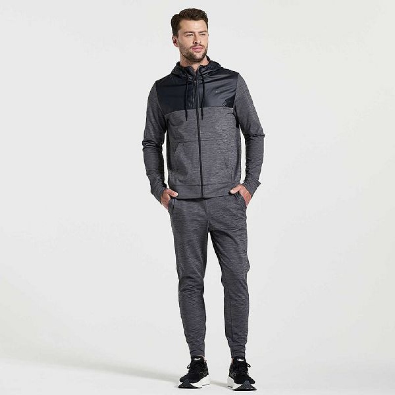 Men's Saucony Solstice Zip Hoody Tops Black | UIYPLFN-58