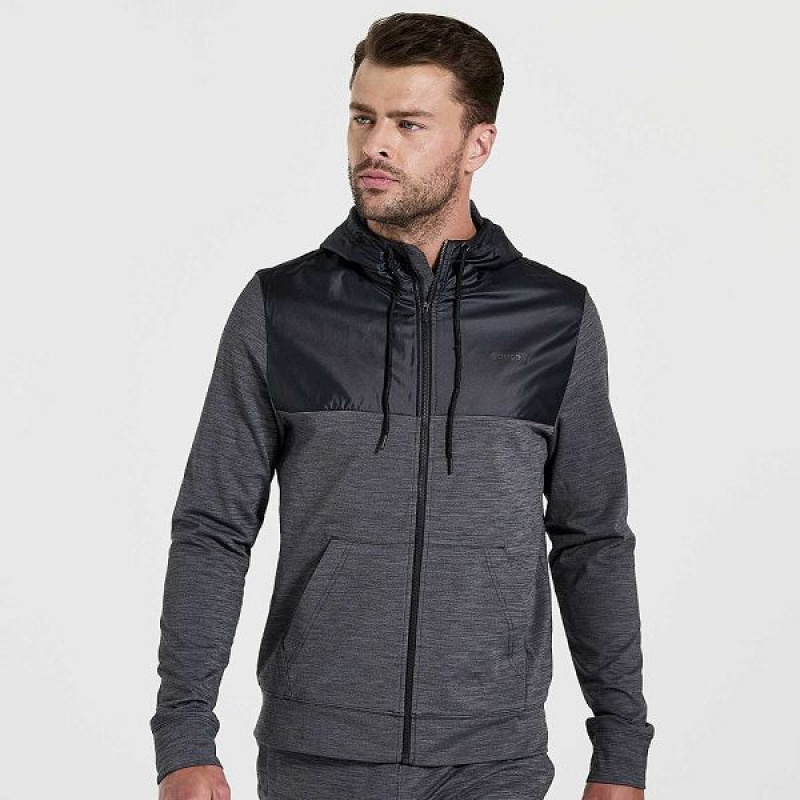 Men\'s Saucony Solstice Zip Hoody Tops Black | UIYPLFN-58