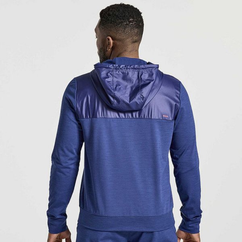 Men's Saucony Solstice Zip Hoody Tops Navy | FTXVKZO-80