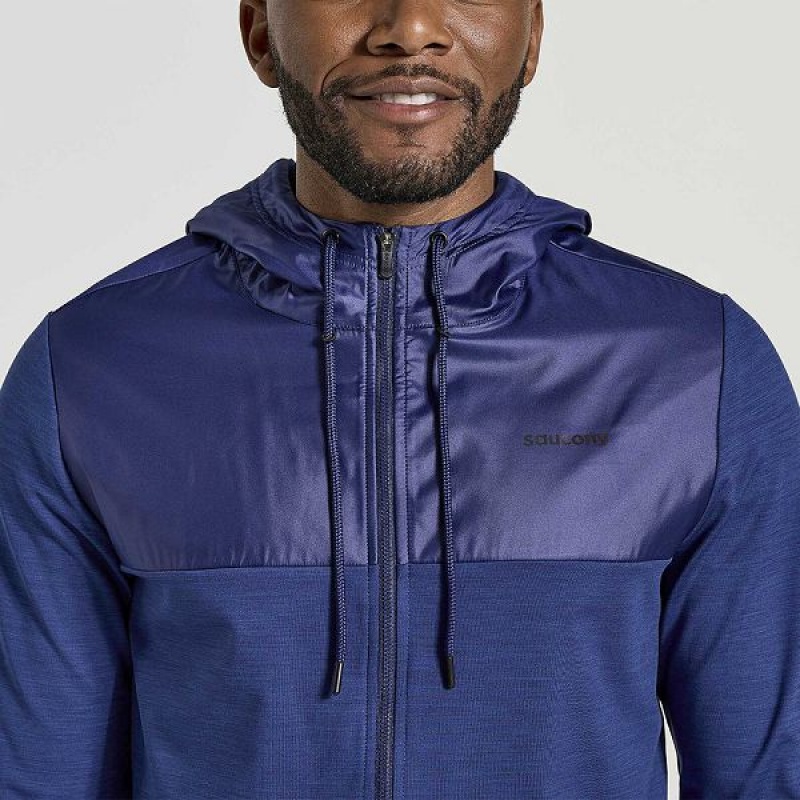 Men's Saucony Solstice Zip Hoody Tops Navy | FTXVKZO-80