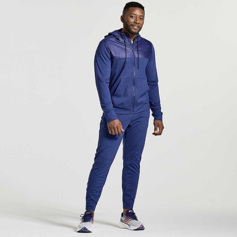 Men's Saucony Solstice Zip Hoody Tops Navy | FTXVKZO-80