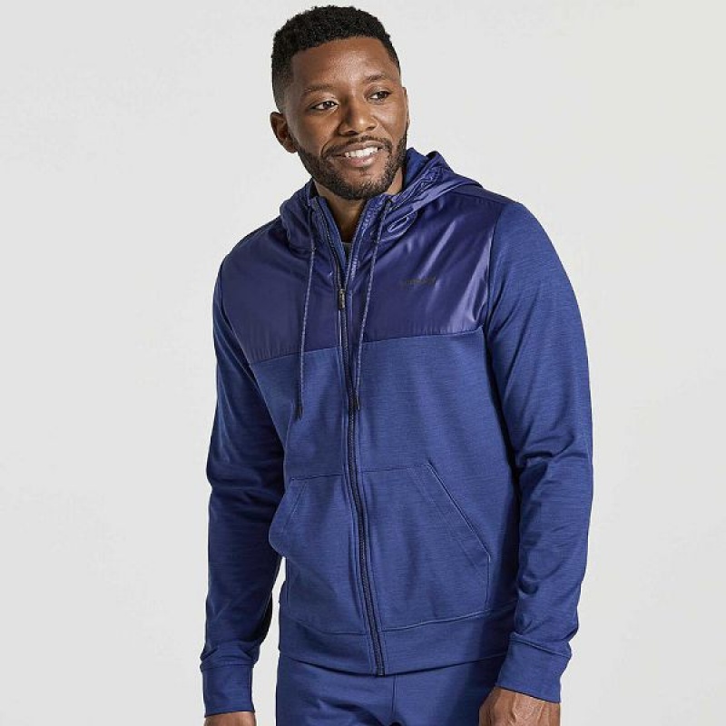 Men\'s Saucony Solstice Zip Hoody Tops Navy | FTXVKZO-80