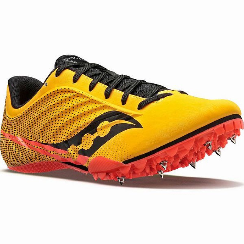 Men's Saucony Spitfire 5 Spikes Shoes Gold / Red | XWQLOVG-34