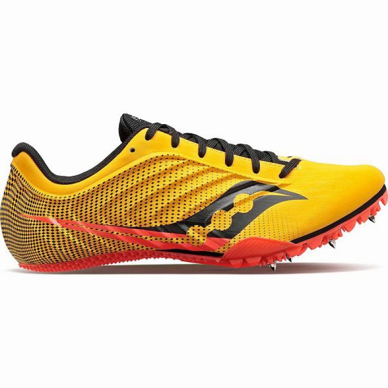 Men\'s Saucony Spitfire 5 Spikes Shoes Gold / Red | XWQLOVG-34