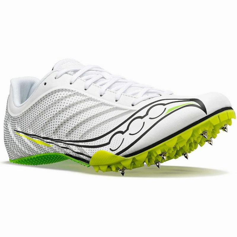 Men's Saucony Spitfire 5 Spikes Shoes White / Green | NXGTDWC-35