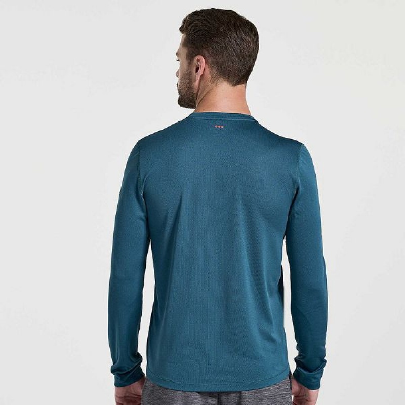 Men's Saucony Stopwatch Graphic Long Sleeve T Shirts Blue | OCGSBQK-85