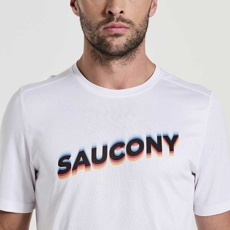 Men's Saucony Stopwatch Graphic Short Sleeve T Shirts White | BWQCJLO-81