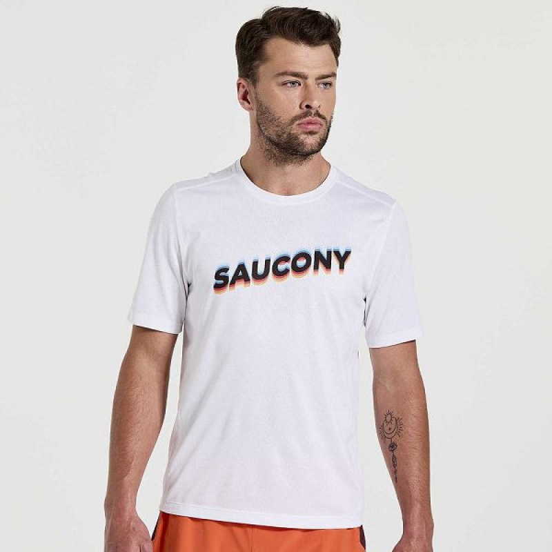 Men\'s Saucony Stopwatch Graphic Short Sleeve T Shirts White | BWQCJLO-81