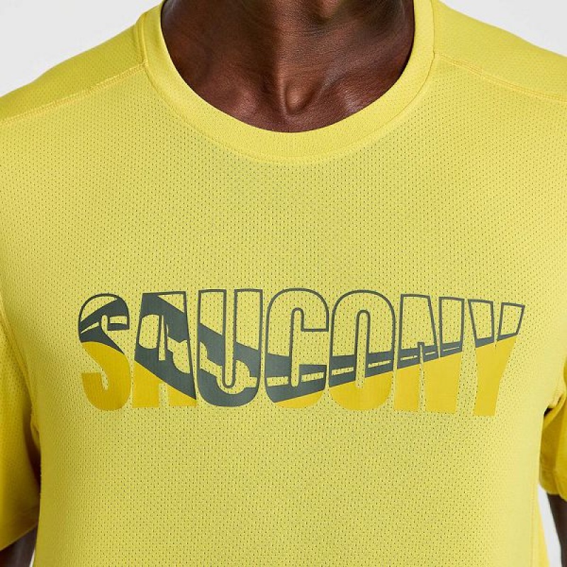 Men's Saucony Stopwatch Graphic Short Sleeve T Shirts Yellow | DMUZWKY-74