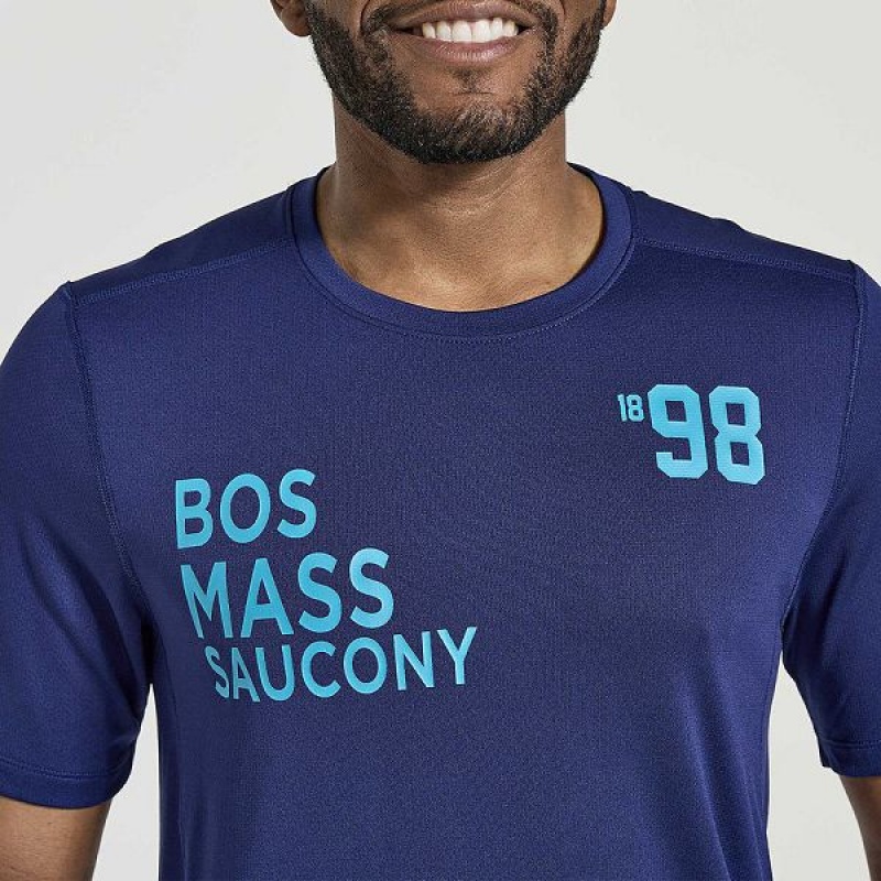 Men's Saucony Stopwatch Graphic Short Sleeve T Shirts Navy | VYZCPNJ-15