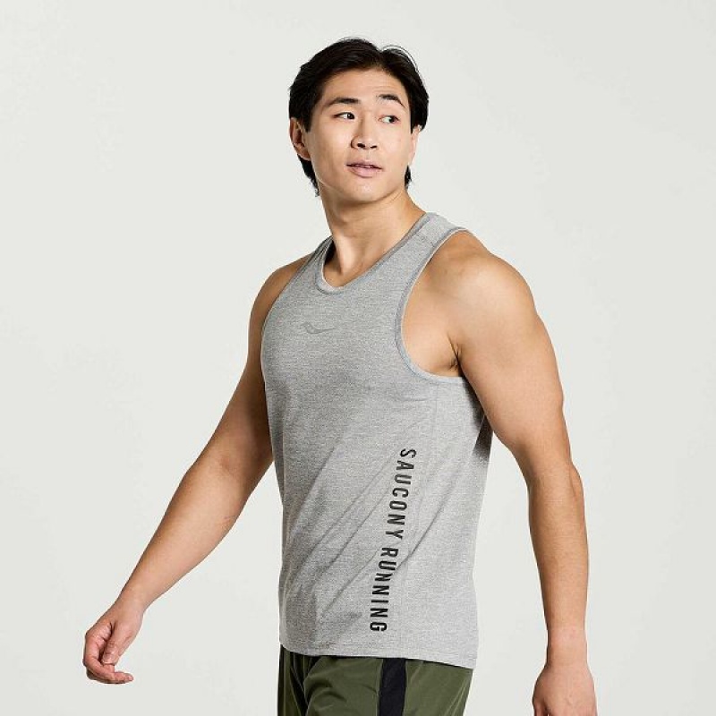 Men\'s Saucony Stopwatch Graphic Singlet Tank Top Light Grey | EVBTQLR-06