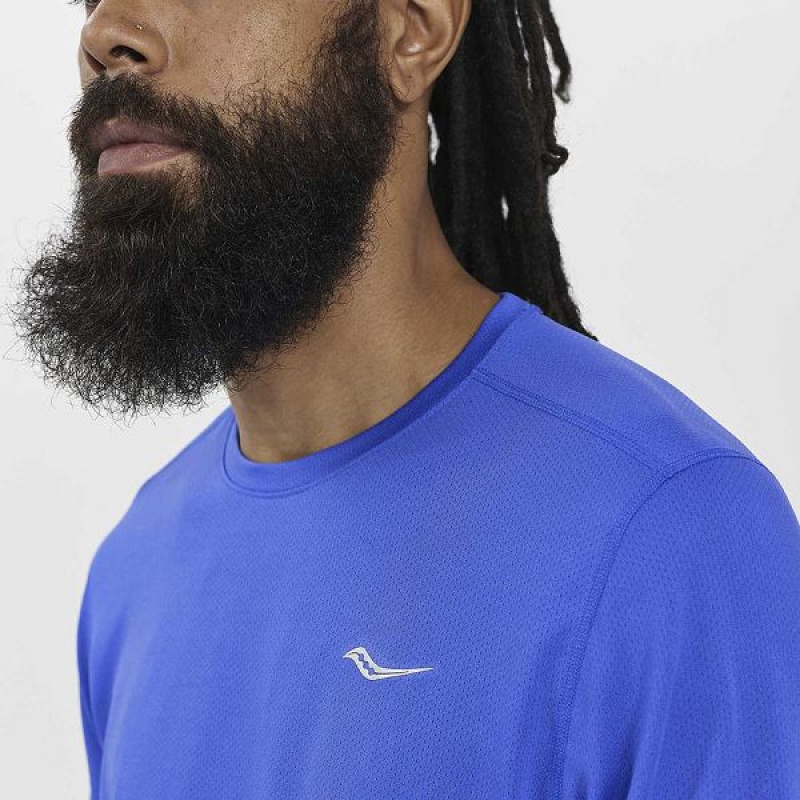 Men's Saucony Stopwatch Long Sleeve T Shirts Blue | JTUQGNL-30