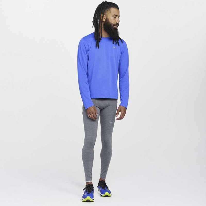 Men's Saucony Stopwatch Long Sleeve T Shirts Blue | JTUQGNL-30