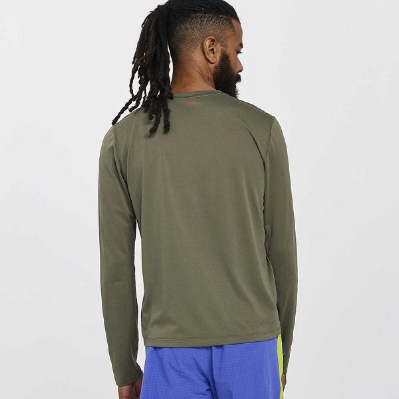 Men's Saucony Stopwatch Long Sleeve T Shirts Khaki | SFLNIOD-78