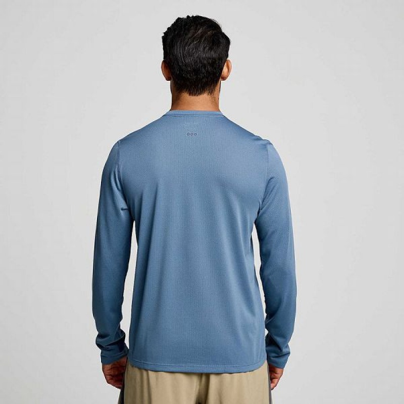 Men's Saucony Stopwatch Long Sleeve T Shirts Blue | LVWSBXK-73