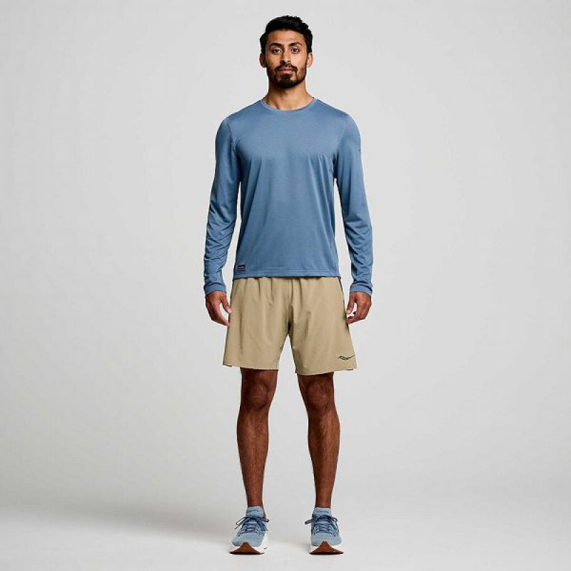 Men's Saucony Stopwatch Long Sleeve T Shirts Blue | LVWSBXK-73