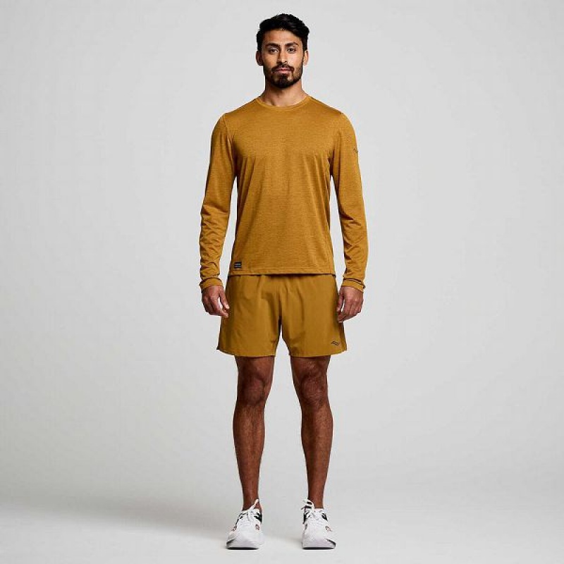 Men's Saucony Stopwatch Long Sleeve T Shirts Brown | IDKBPEA-63