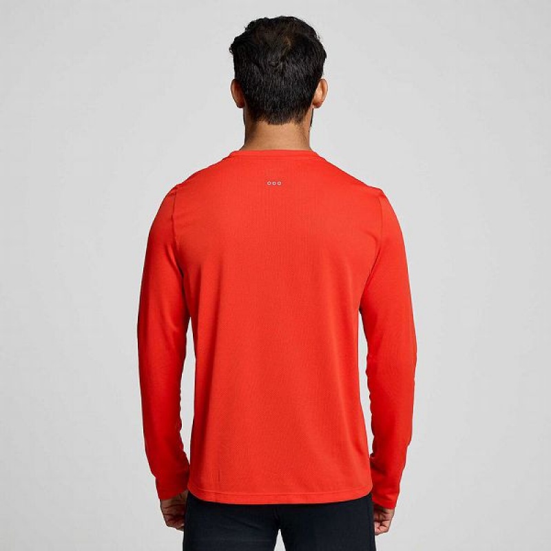 Men's Saucony Stopwatch Long Sleeve T Shirts Red | ZINYFVD-64