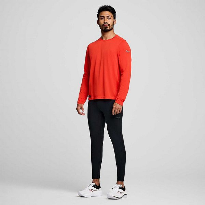 Men's Saucony Stopwatch Long Sleeve T Shirts Red | ZINYFVD-64