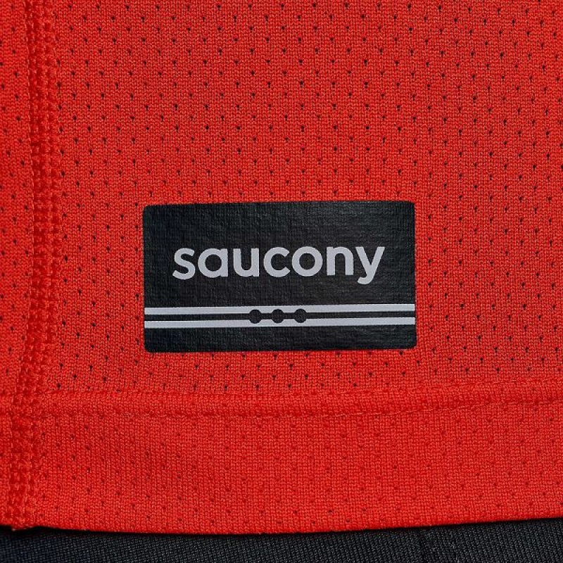 Men's Saucony Stopwatch Short Sleeve T Shirts Red | MLZJFQB-08