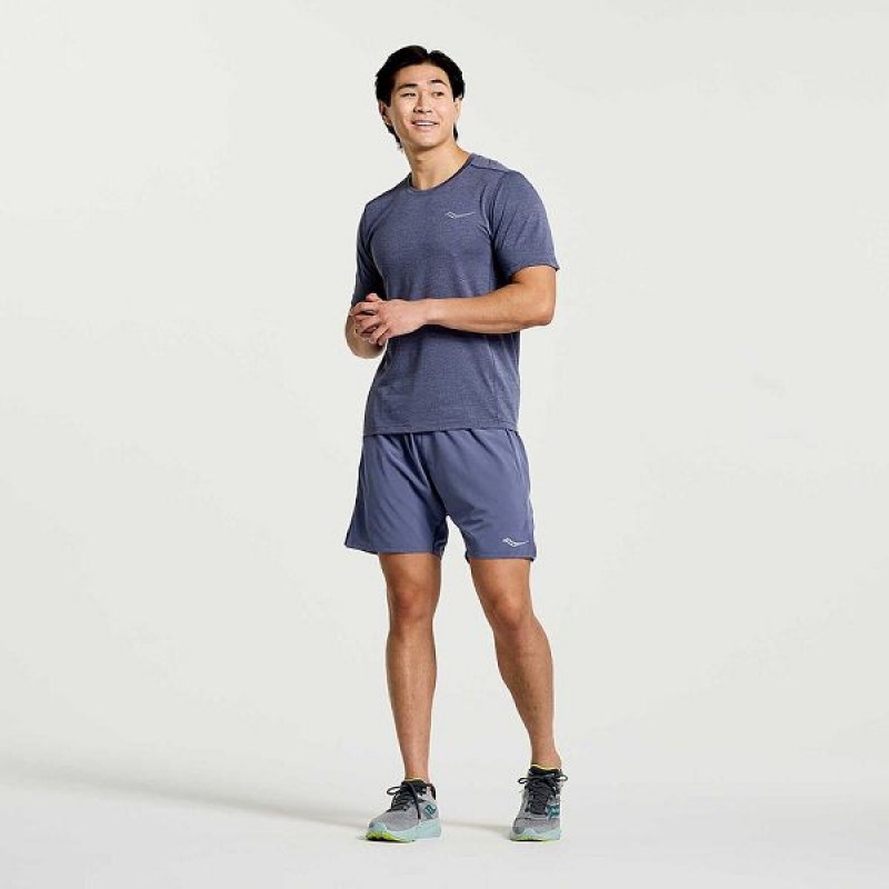 Men's Saucony Stopwatch Short Sleeve T Shirts Blue | NERIVHS-40