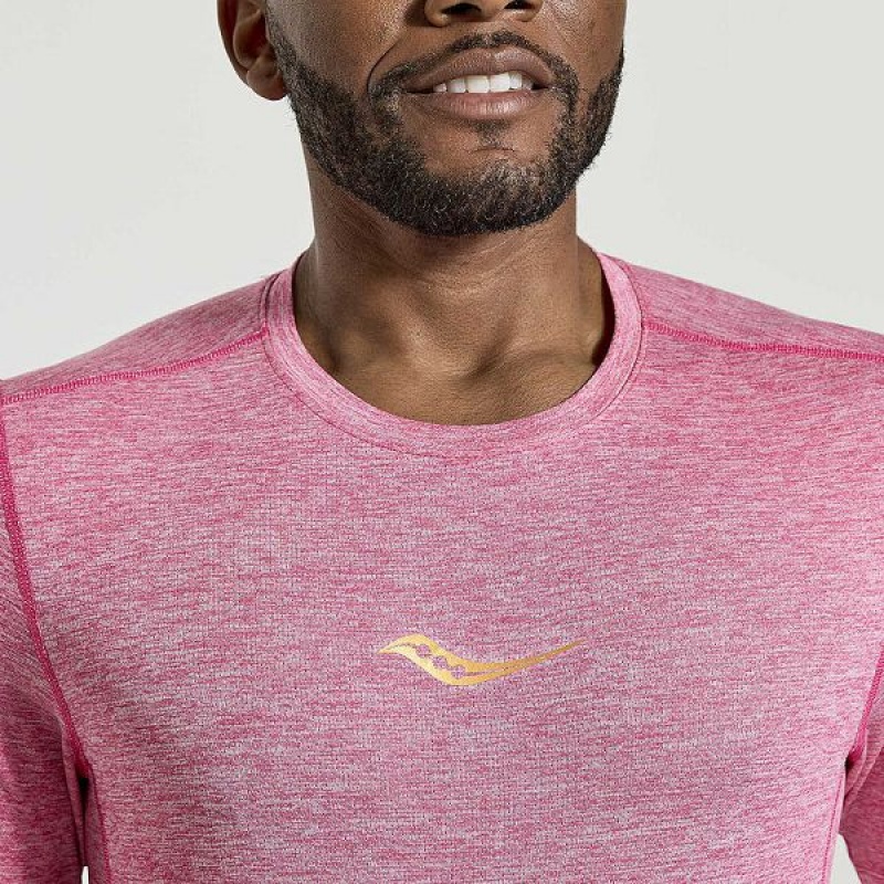 Men's Saucony Stopwatch Short Sleeve T Shirts Pink | XTRBOQI-62