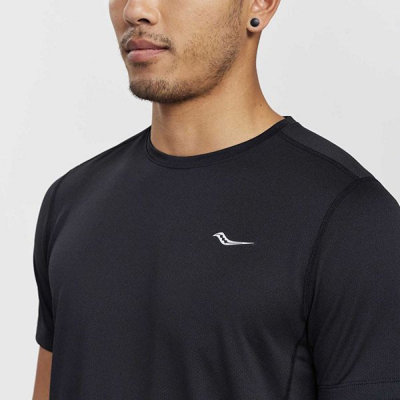 Men's Saucony Stopwatch Short Sleeve T Shirts Black | ZHFLATX-07