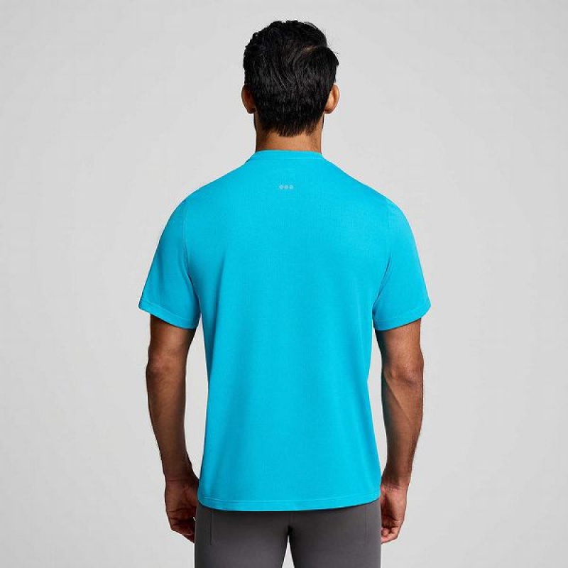 Men's Saucony Stopwatch Short Sleeve T Shirts Blue | HTRMPJI-83