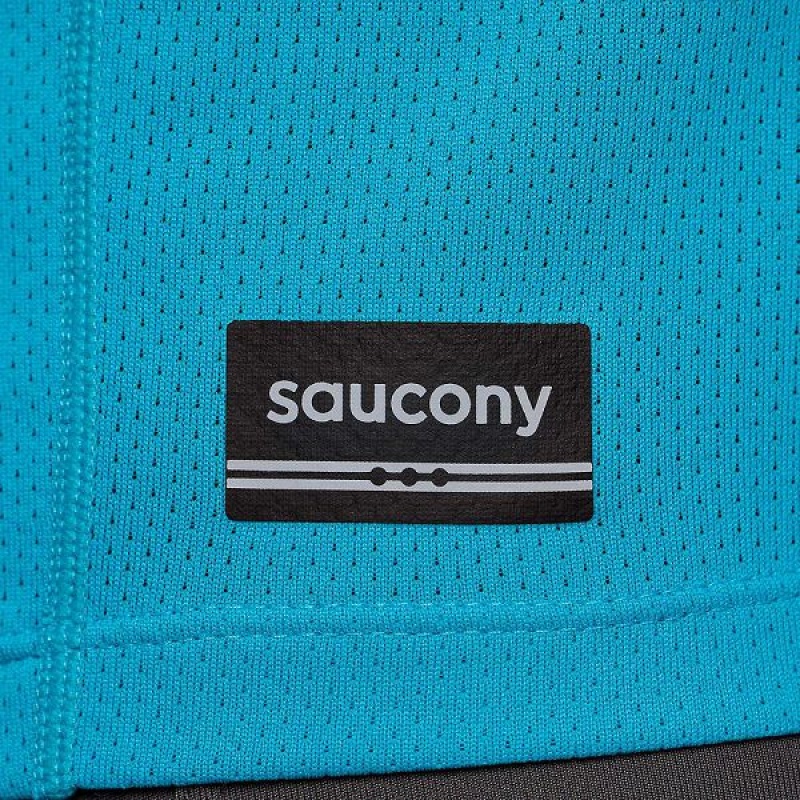 Men's Saucony Stopwatch Short Sleeve T Shirts Blue | HTRMPJI-83