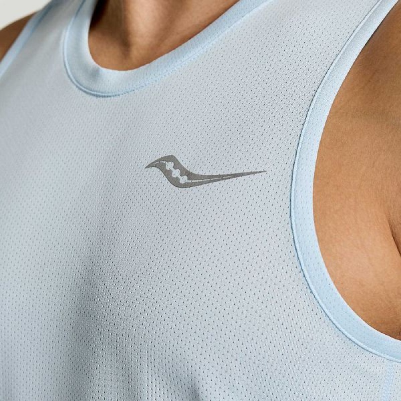 Men's Saucony Stopwatch Singlet Tank Top Blue | ITNYMUW-92