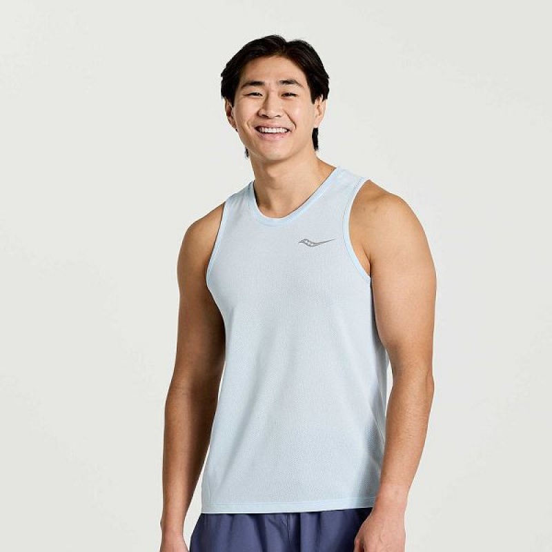 Men\'s Saucony Stopwatch Singlet Tank Top Blue | ITNYMUW-92