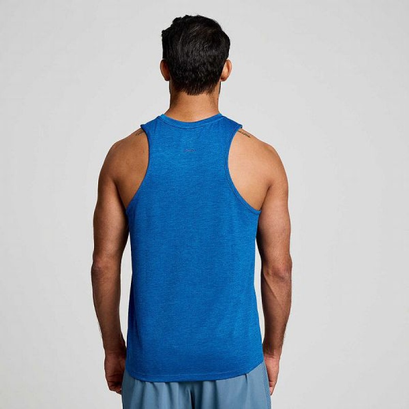 Men's Saucony Stopwatch Singlet Tank Top Blue | YUJXTWA-34