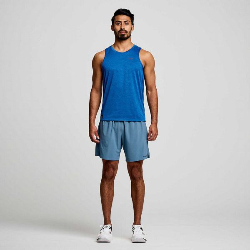 Men's Saucony Stopwatch Singlet Tank Top Blue | YUJXTWA-34