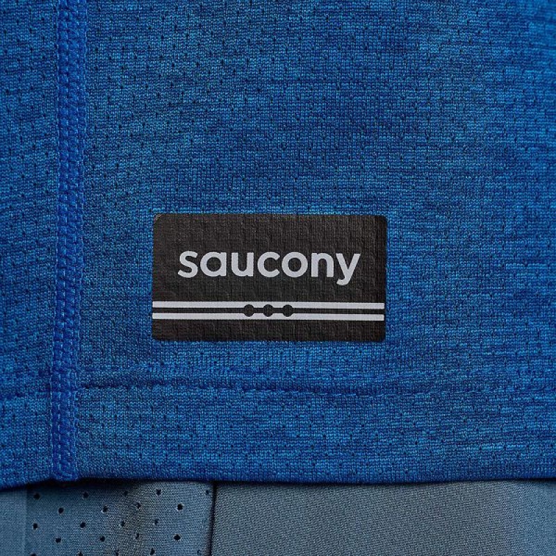 Men's Saucony Stopwatch Singlet Tank Top Blue | YUJXTWA-34