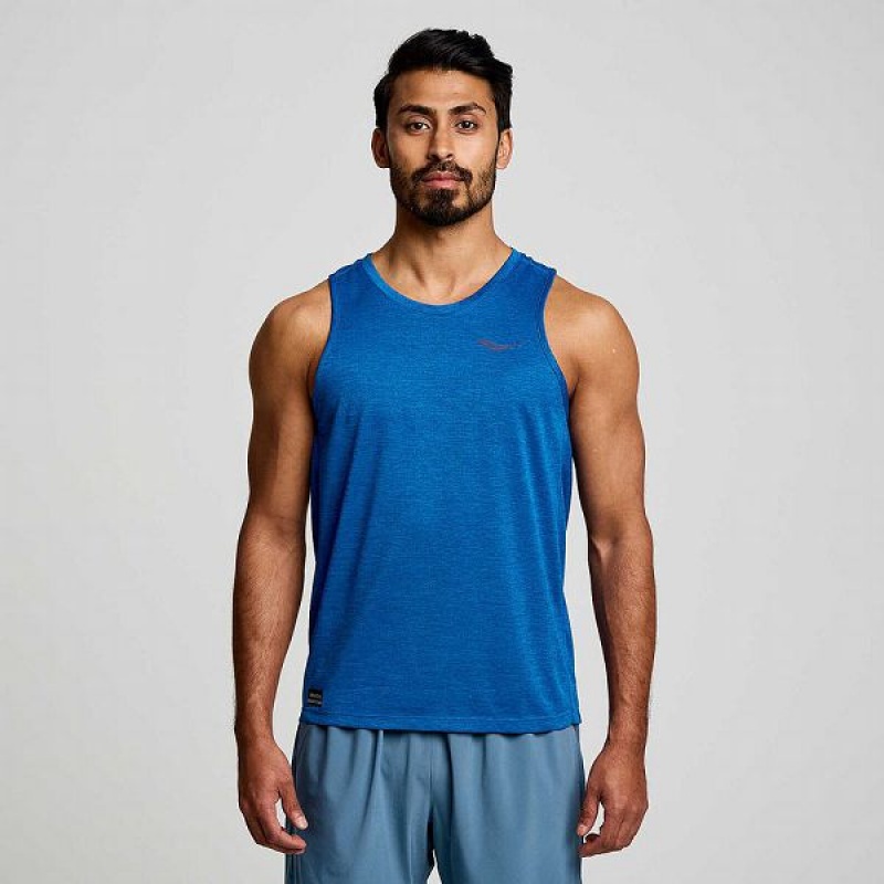 Men\'s Saucony Stopwatch Singlet Tank Top Blue | YUJXTWA-34