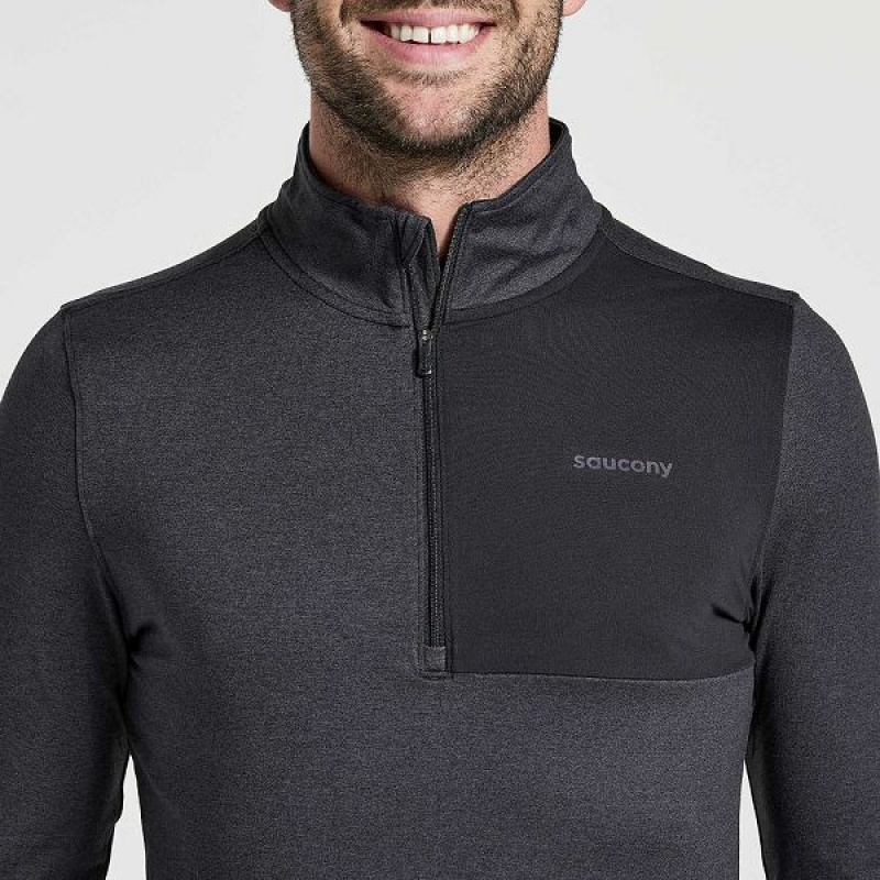 Men's Saucony Sunday 1/4 Zip Tops Black | GUOBMEZ-98