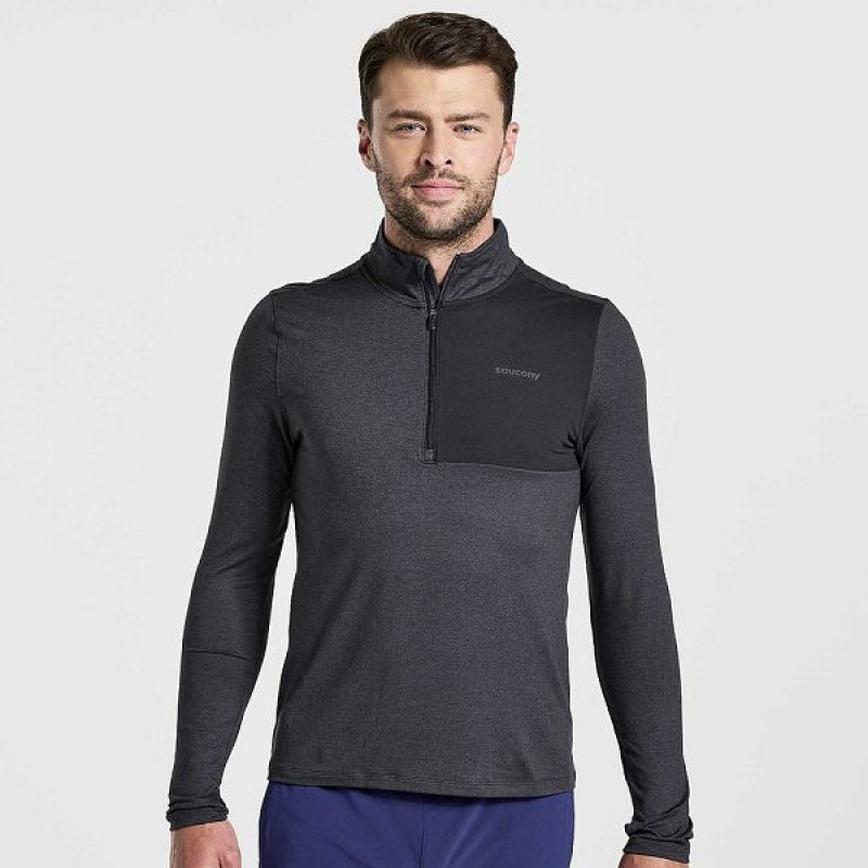 Men\'s Saucony Sunday 1/4 Zip Tops Black | GUOBMEZ-98