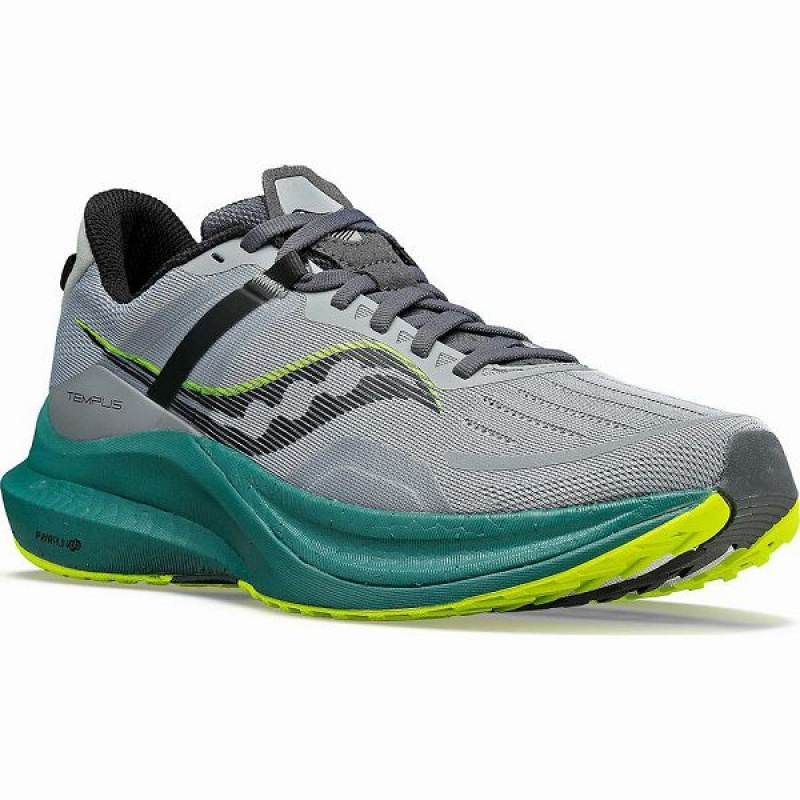 Men's Saucony Tempus Running Shoes Grey / Green | SPUXWCB-46