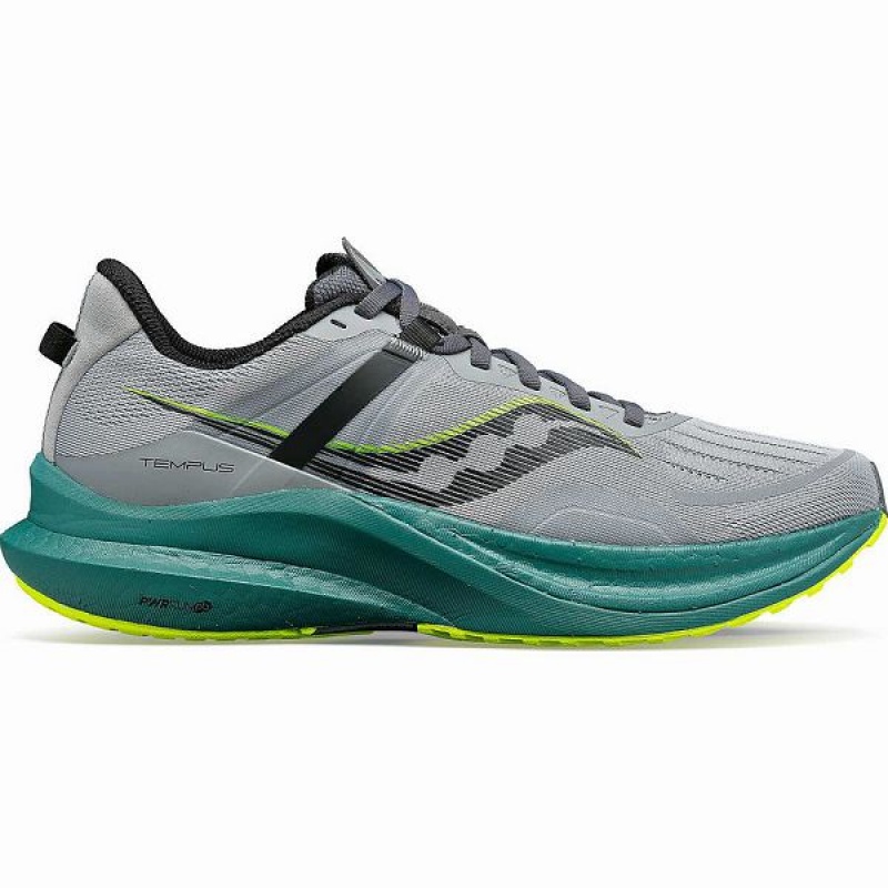 Men\'s Saucony Tempus Running Shoes Grey / Green | SPUXWCB-46